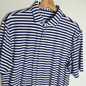 Peter Millar Featherweight Polo Shirt Mens Medium Blue White Striped Golf UPF 50